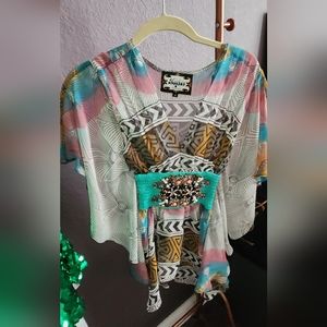 Meghan boho jeweled embellished beaded kimono silk top 4